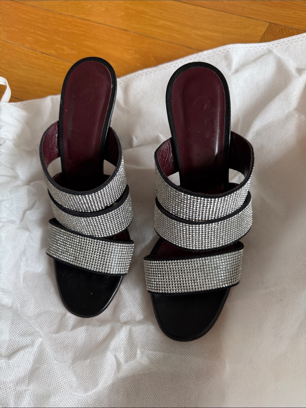 Staud Women's Black Slip-On Rhinestone Band Heels Size 36